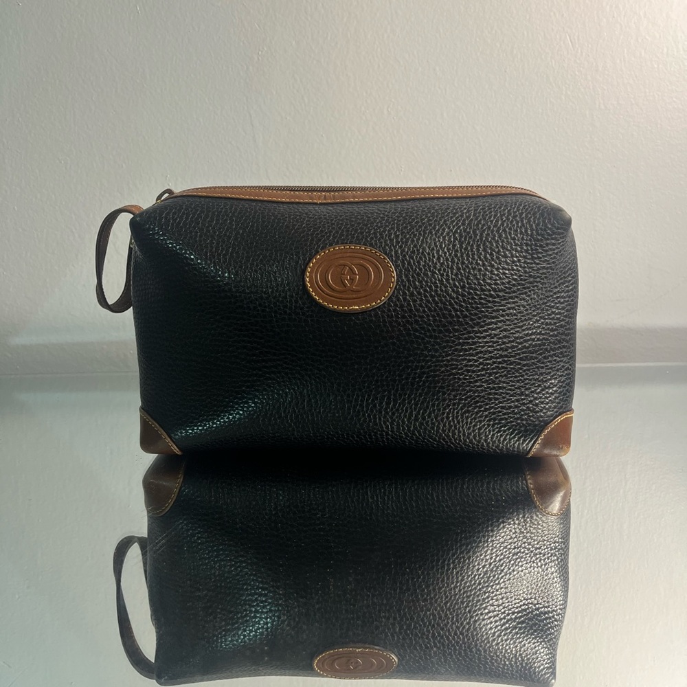 Gucci Black and Brown Leather Toiletry Bag
